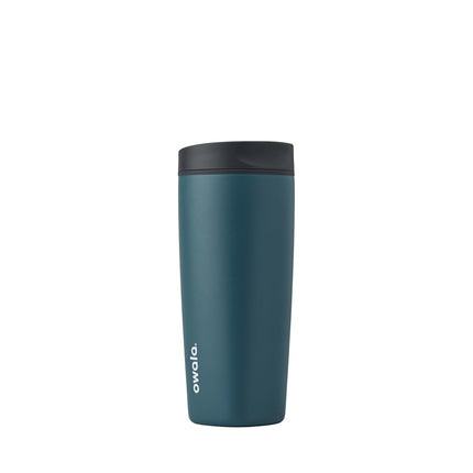 Vaso de café aislado de acero inoxidable Owala SmoothSip Slider, taza de café helado reutilizable, taza de viaje para café caliente, sin BPA, 590 ml, gris/azul (High Dive)