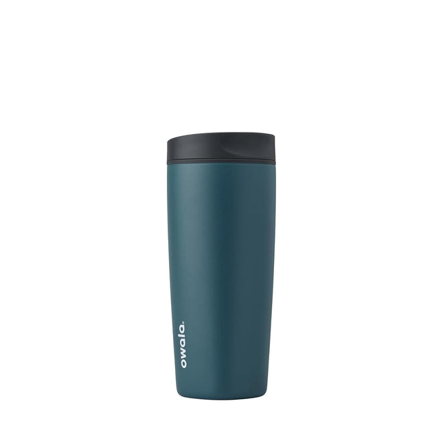Owala SmoothSip Slider Insulated Stainless Steel Coffee Tumbler, Reusable Iced Coffee Cup, Hot Coffee Travel Mug, BPA Free 590ml, Grey/Blue (High Dive)