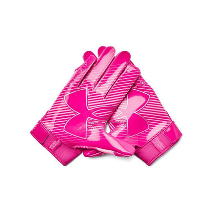 Guantes de fútbol americano Under Armour F9 Nitro para niño, (652) Rebel Pink/Fluo Pink/Metallic Silver, talla pequeña