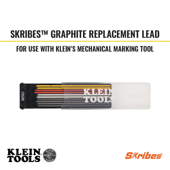 Klein Tools 86503 Skribes 2.8 mm Mechanical Carpenter Pencil Lead Refills, Assorted Color Leads for Woodworking and Construction, 10-Piece