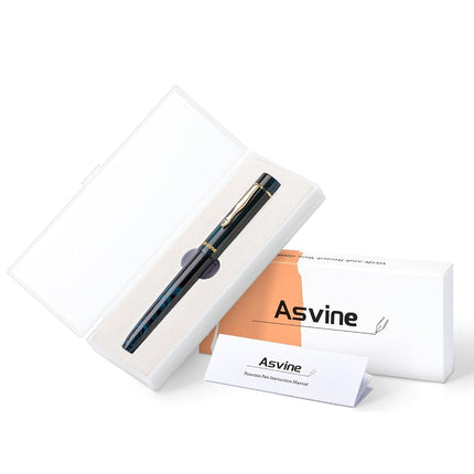 Asvine C2000 Germany Cumberland Ebonite Fountain Pen #8 Fine Nib, Large Handcraft Pen with Converter Pen Box Collection Set- Blue