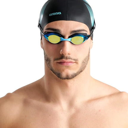 ARENA Cobra Original Swipe Mirror Unisex Adult Racing Swimming Goggles, Swimming Pool Goggles with Mirror Lenses, Anti-Fog UV Protection, 4 Interchangeable Nose Bridges