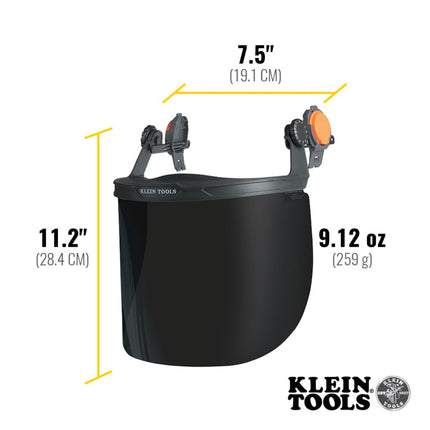 Klein Tools 60529 Tinted Full Brim Hard Hat Face Shield, Impact Rated, Anti-Fog, Low-Profile, Full Face Shield for Grinding and Demolition