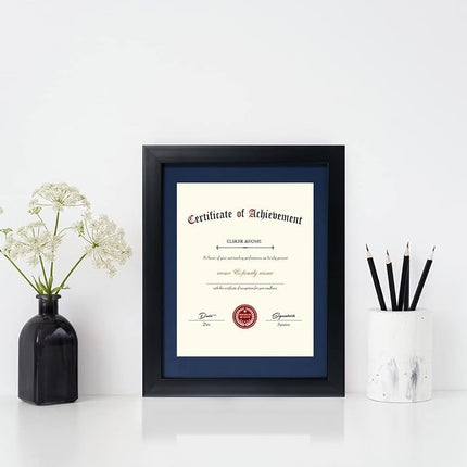 Cadres pour certificats ELSKER&HOME 8,5 x 11 noir, conviennent aux diplômes 8,5 x 11 avec passe-partout bleu ou 11 x 14 sans passe-partout, verre incassable, cadre pour documents, diplômes, photos, récompenses pour table ou mur.
