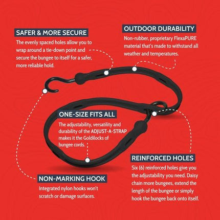 The Perfect Bungee 36" Adjust-A-Strap, Adjustable Heavy Duty Polyurethane Bungee Strap, Heavy Duty Nylon Hooks, Made in the USA, 4 Pack, Red