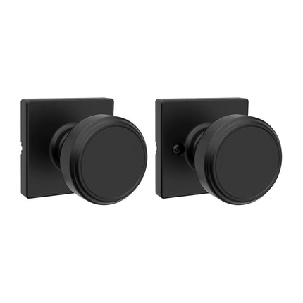 Kwikset Maven Interior Passage Door Knob, Square Handle for Closet and Hallway Doors, Non-Locking Doorknob in Matte Black, with Microban Protection
