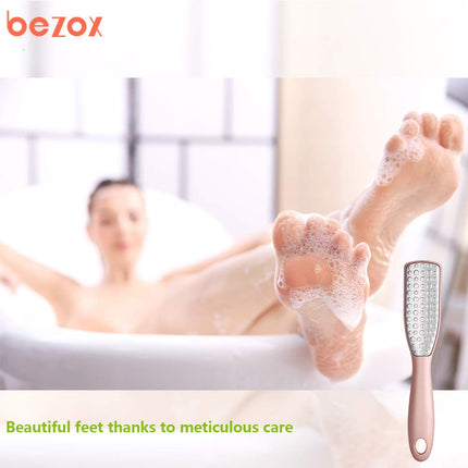 BEZOX Foot File Callus Remover - Double Sided Stainless Steel Foot Rasp for Wet and Dry Feet - Foot Scraper for Dead Skin and Cracked Heel - W/Storage Cloth Bag (Champagne Gold)