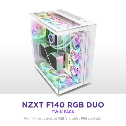 NZXT F140 RGB Duo Twin Pack - 2x 140mm RGB Fans + Hub - White