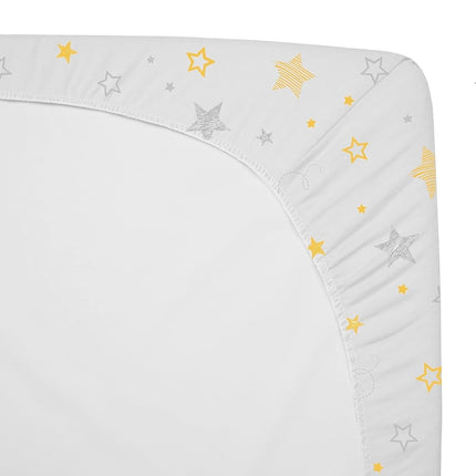 American Baby Company 100% Natural Cotton Fitted Pack and Play Sheet 39" x 27" - Soft & Breathable Pack N Play Sheet for Playpen, Playard & Mini Crib Mattress, Golden Yellow Star, for Boys & Girls