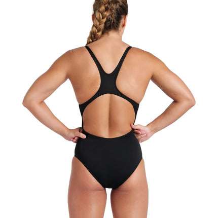 ARENA Women's Swim Pro Open Back One Piece Solid Team Athletic Training Swimsuit, Black/White, 20
