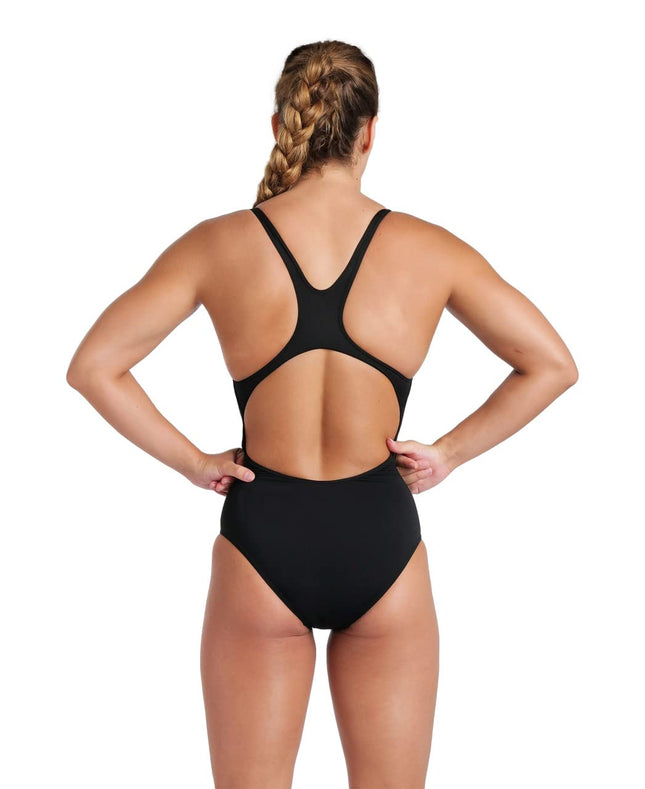 ARENA Women's Swim Pro Open Back One Piece Solid Team Athletic Training Swimsuit, Black/White, 20