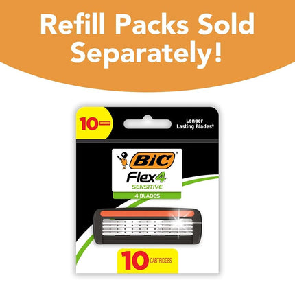 BIC Hybrid Flex 4 Sensitive Titanium Men's Disposable Razors, For a Smooth, Ultra-Close and Comfortable Shave, 8 Cartridges and 1 Handles, 9 Piece Razor Set