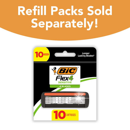 Afeitadoras desechables BIC Hybrid Flex 4 Sensitive Titanium para hombres, para un afeitado suave, apurado y cómodo, 8 recambios y 1 mango, kit de afeitado de 9 piezas