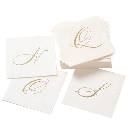 Caspari " Signature Gold Initial B Paper Linen Cocktail Napkins, White Pearl, Pack of 30