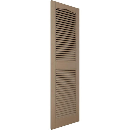 12"W x 64"H Lifetime Vinyl, Standard Cathedral Top Center Mullion, Open Louver Shutters, w/Installation Shutter-Lok's & Matching Screws (Per Pair), French Roast