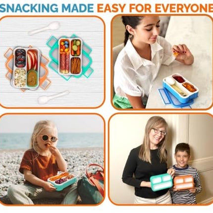 MINI Lunch-Box Snack Containers for Kids | Small Bento-Box Portion Container | Toddler Pre-School | Leak-Proof Boxes for Work, Travel | Best for Adults Boys or Girls | Blue + Orange Set of 2…