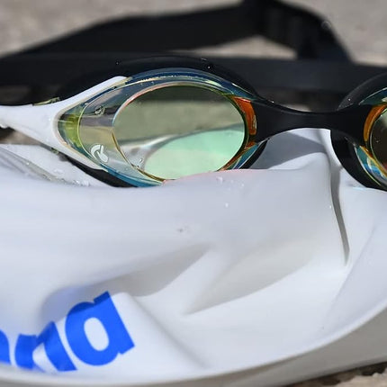 ARENA Cobra Original Swipe Mirror Unisex Adult Racing Swimming Goggles, Swimming Pool Goggles with Mirror Lenses, Anti-Fog UV Protection, 4 Interchangeable Nose Bridges