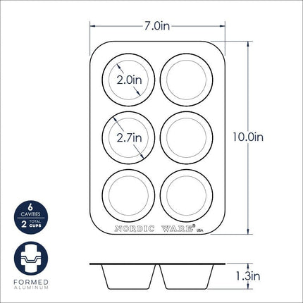 Nordic Ware USA Natural Aluminium 6-Cup Muffin Pan, 25.5 x 18 x 3.5 cm Silver