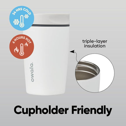 Owala SmoothSip Slider Insulated Stainless Steel Coffee Tumbler, Reusable Iced Coffee Mug, Travel Mug for Hot Coffee, BPA Free, 12 oz, Peach