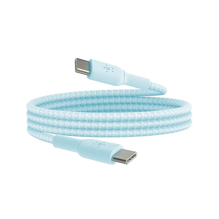 Belkin BoostCharge Braided USB-C to USB-C Cable (1M/3.3ft) for iPhone 16, 16 Pro, 16 Pro Max, 16 Plus, Galaxy S25, S24, Note, Pixel 9, Pixel 8, iPad Pro & More - Blue