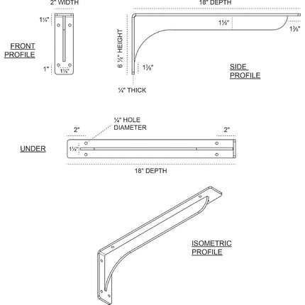 Ekena Millwork BKTM02X18X06EBSS Steel Bracket Embrey, 2"W x 18"D x 6 1/2"H, Stainless Steel