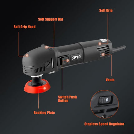 SPTA Mini Polishing Machine Buffer Rotary Polisher Auto Detailing Superpolish with 27Pcs Detail Polishing Pad Mix Size Kit Buffing Pad and 75mm ,100mm,140mm M14 Thread Extension Shaft