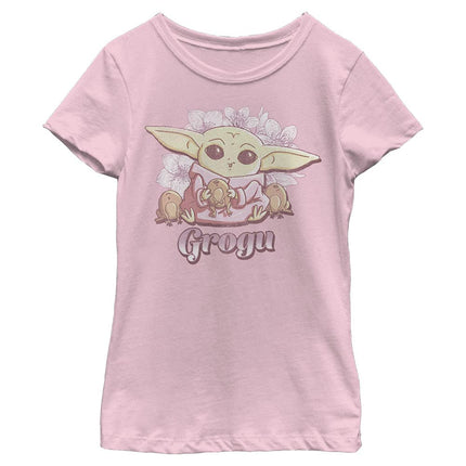 STAR WARS Mandalorian Grogu Cute Girl's Solid Crew Tee, Light Pink, X-Large