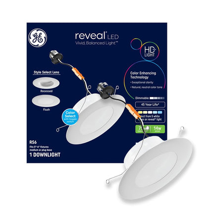GE Reveal HD+ RS4 LED Recessed or Flush Downlight Fixture, 50 Watt Replacement, 4in