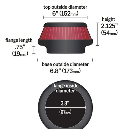 K&N Universal X-Stream Clamp-On Air Filter: High Performance, Premium, Replacement Filter: Flange Diameter: 3.8125 In, Filter Height: 2.125 In, Flange Length: 0.75 In, Shape: Round, RX-4130-1