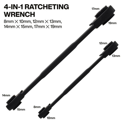 Klein Tools 68216M 4-in-1 Ratcheting Wrench Set, 2-Piece, Eight Metric Hex Sizes, 8mm x 10mm, 12mm x 13mm, 14mm x 15mm, and 17mm x 19mm Box Wrench Set, 90-Tooth Ratchet, Pass-Through Design