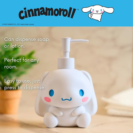 Cinnamoroll Soap Dispenser - Lotion/Hand Sanitizer Resin Pump Dispenser, 12 Ounces, Hard Bathroom Décor, (100% Officially Licensed Product) by Franco Collectibles