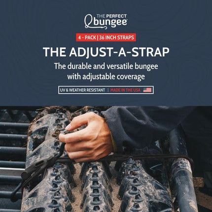 The Perfect Bungee 36" Adjust-A-Strap, Adjustable Heavy Duty Polyurethane Bungee Strap, Heavy Duty Nylon Hooks, Made in the USA, 4 Pack, Red