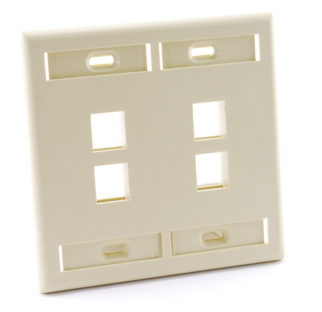 Leviton 42080-4IP Dual Gang QuickPort Wallplate with Id Windows, Ivory, 4-Port