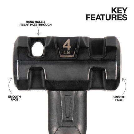 Klein Tools H80694 Sledgehammer, 4-Pound Engineering Hammer with Fiberglass Handle, Shock-Resistant Design for Striking and Demolition, Includes Lanyard Hole