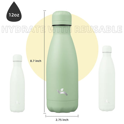 Konokyo Insulated Water Bottles,12oz Double Wall Stainless Steel Vacumm Metal Flask for Sports Travel,Macaron Green