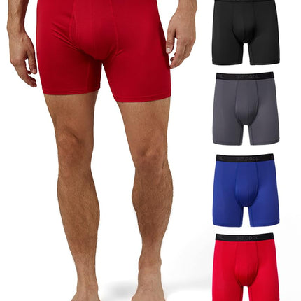 Lot de 4 boxers de performance séchant rapidement en maille active 32 DEGREES pour homme, Noir/Charbon/Bleu/Feu, L