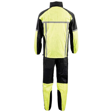 Milwaukee Leather MPM9510 Men's Black and Neon Green Water Resistant Rain Suit with Hi Vis Reflective Tape - X-Small