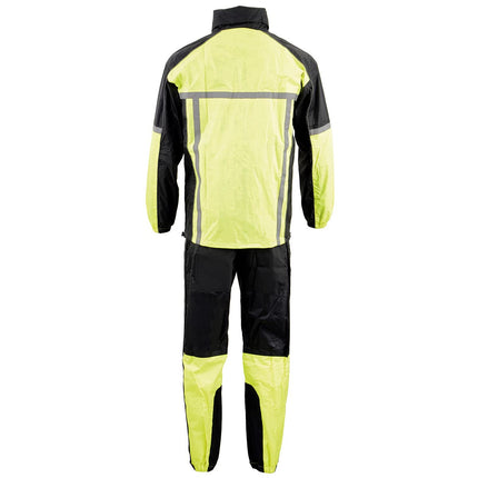 Milwaukee Leather MPM9510 Men's Black and Neon Green Motorcycle Water Resistant Rain Suit w/Hi-Vis Reflective Tape - 2X-Large
