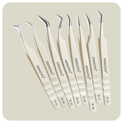 ANNAFRIS Lash Tweezers for Eyelash Extensions,Precision Fiber Tip Tweezers for False Eyelashes,Stainless Steel Tweezers(W1+2+4+6+7)