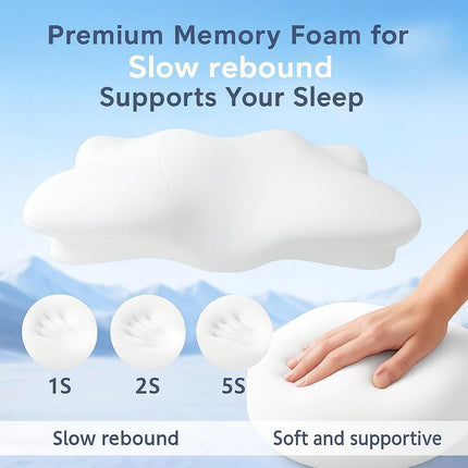Almohada Cervical de Doble Altura para Alivio del Dolor, Almohadas de Espuma Viscoelástica con Tecnología de Enfriamiento - Soporte Ergonómico 3D, Funda Refrescante, para Dormir de Lado/Boca Arriba/Boca Abajo, Estilo Minimalista - Blanca