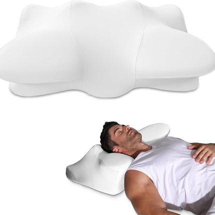 Almohada Cervical de Doble Altura para Alivio del Dolor, Almohadas de Espuma Viscoelástica con Tecnología de Enfriamiento - Soporte Ergonómico 3D, Funda Refrescante, para Dormir de Lado/Boca Arriba/Boca Abajo, Estilo Minimalista - Blanca