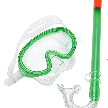 Speedo Unisex-Child Aqua Quest Swim Mask, Snorkel & Fins Set, Glow Green, Large/X-Large