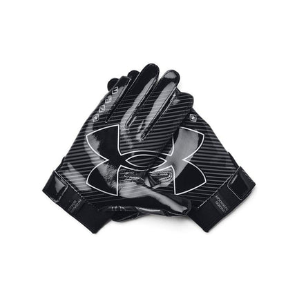 Guantes de fútbol americano Under Armour Boys F9 Nitro, (001) Negro/Gris Castlerock/Plata metálico, Mediano