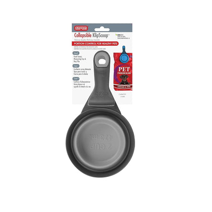 Dexas Pets Collapsible KlipScoop Collapsible Dry Dog Food Scoop and Dog Food Bag Clip, 2 Cup Capacity, Light Gray (PW670432429)