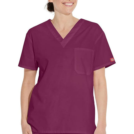 Dickies Men's Signature V-Neck Scrubs Shirt, Wine,