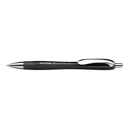Schneider® Limited Edition Slider Rave Black, XB (Extra Broad) Ballpoint Pen, Refillable + Retractable, 1.4 mm, Black Barrel, Blue Ink, Box of 5 Pens (132511)