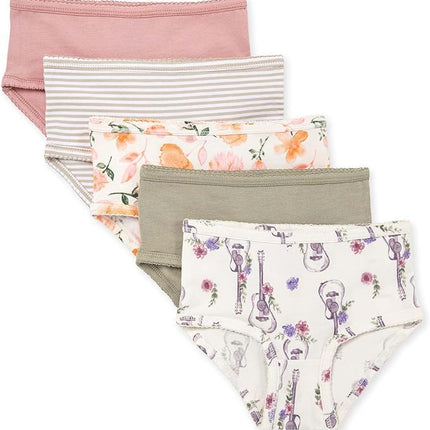 Burt's Bees Baby Baby Toddler Girl Underwear, Organic Cotton, Pack of 5, Floral Guitars, 5T