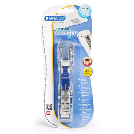 Rapesco Supaclip 60 Kit with Dispenser and 100 Stainless Steel Refill Clips (1300)