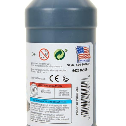 Washable Paint, Black, 16 oz