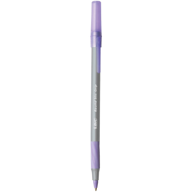 Stylo-bille BIC Round Stic Grip Xtra Comfort, Pointe moyenne (1,2 mm), Violet, Paquet de 12